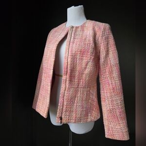 Talbots Pink Tweed Blazer Jacket | Size 6P | Zip Front | Spring Workwear